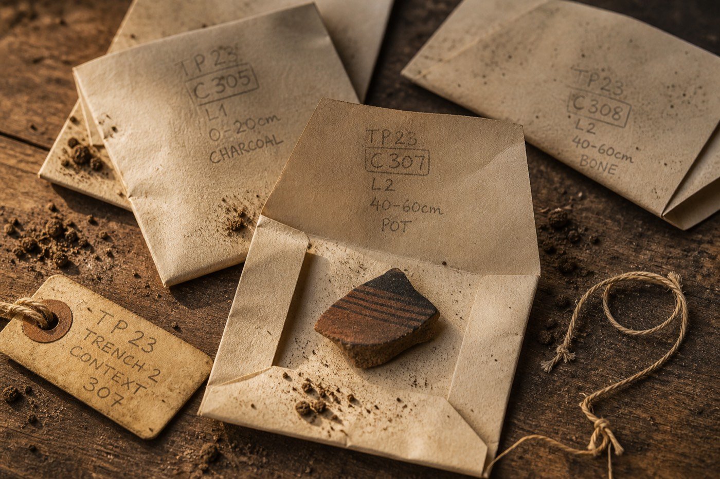 Sample envelopes with handwritten context codes