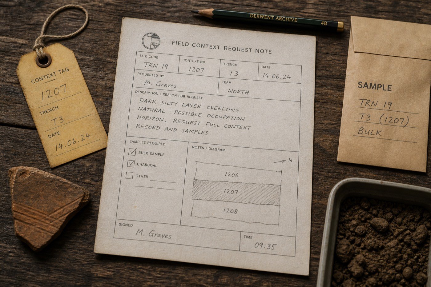Field request stationery with graphite ruling, tag and sample envelope